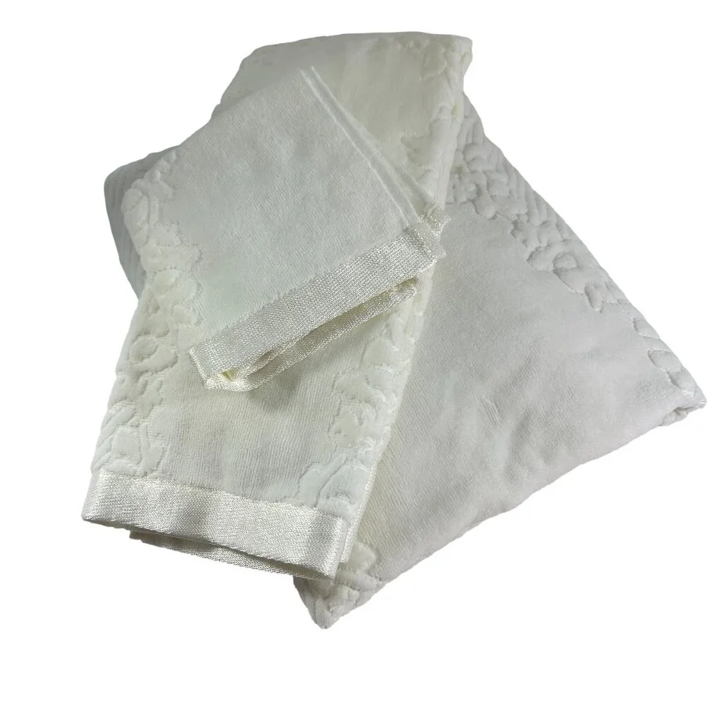 Venus White Velour Towel Set of 3 Bath Hand Washcloth Cotton